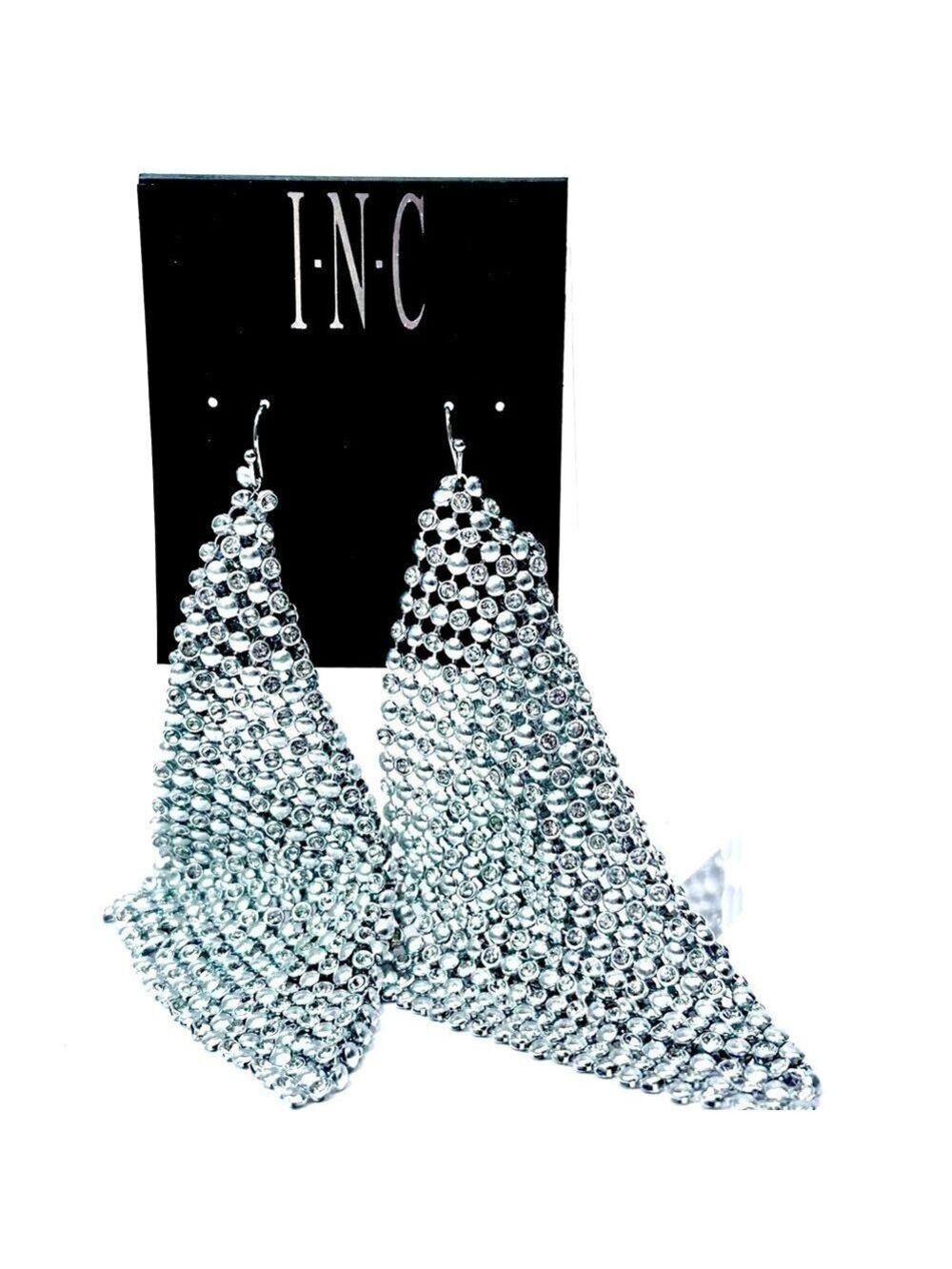 INC International Concepts Silver Mesh CZ Statement Earrings